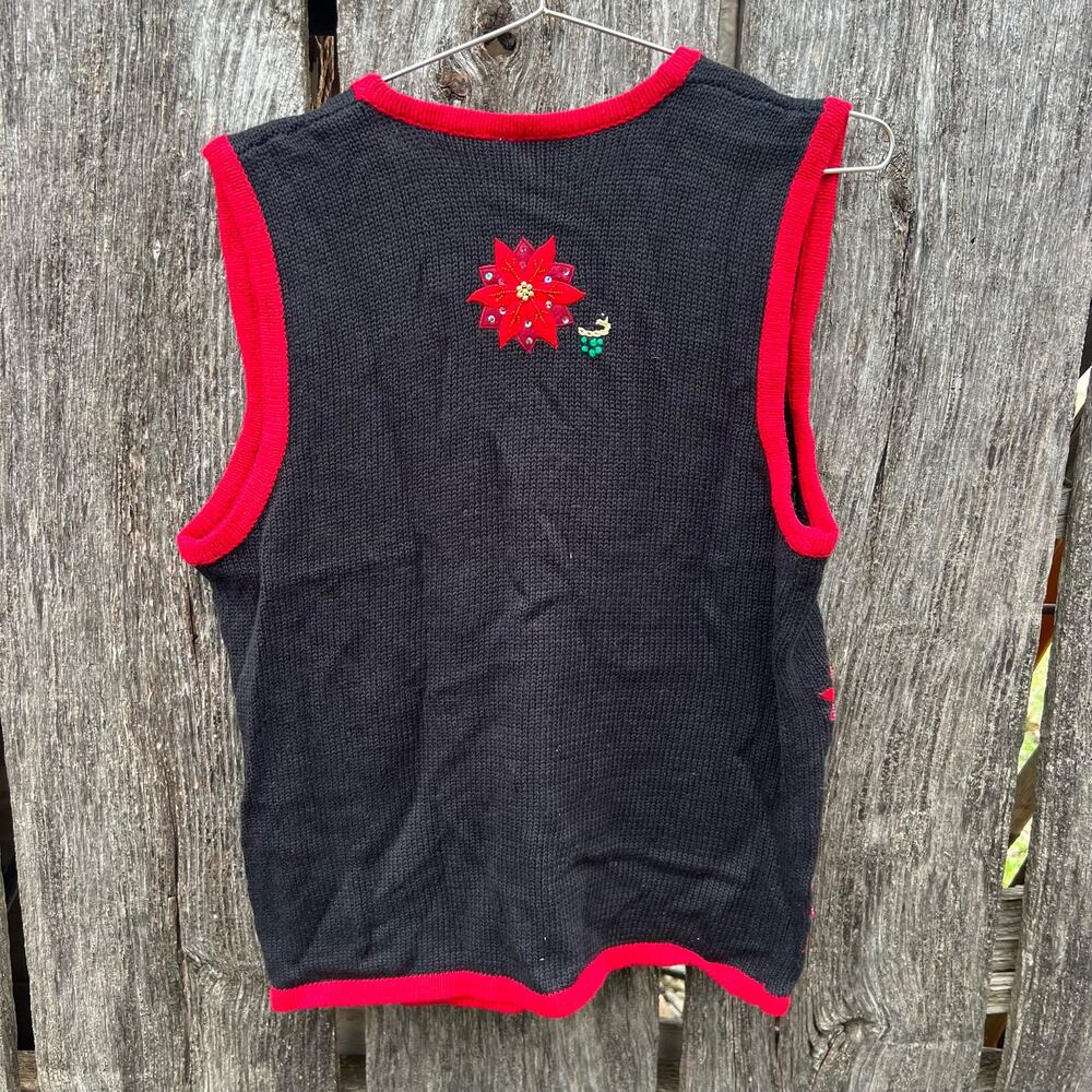 Vintage 90s Bobbie Brooks Ugly Christmas Poinsettia Bead Sequin Sweater Vest MED - Picture 3 of 4